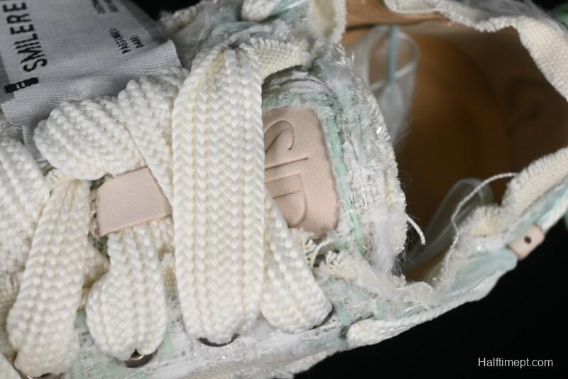 SMILEREPUBLIC Mint Manbo Light Blue Checkered Open Smile Platform Canvas Shoes - G.D4