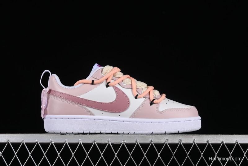 Nike Court Borough Low-Top Slip-Resistant Skate Shoes with Custom Rose Pink Hand-Painted Design - DQ5979-100