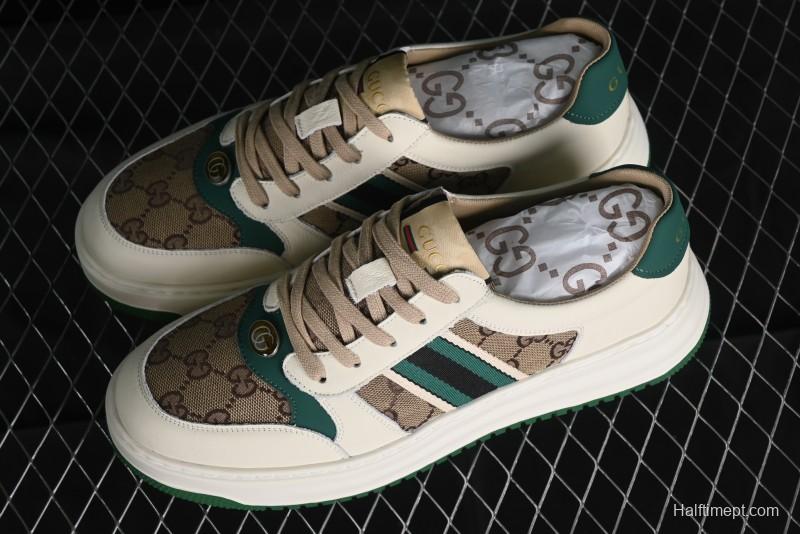 Gucci Chunky B Screener GG Casual Sneakers in Beige and Ebony GG Canvas with Leather Trim - 9Y9209666