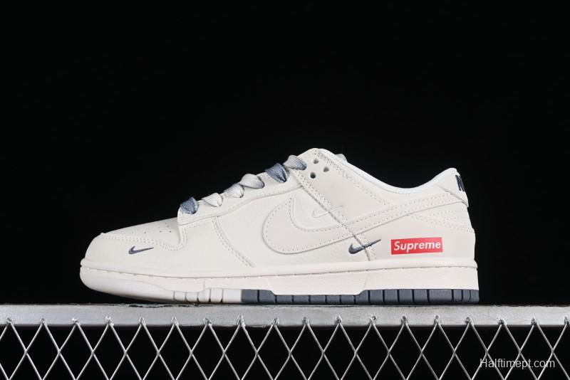 Supreme x Nike SB Dunk Low Anniversary Edition White Grey Customized Low-Top Casual Skate Shoes - BB8657-105