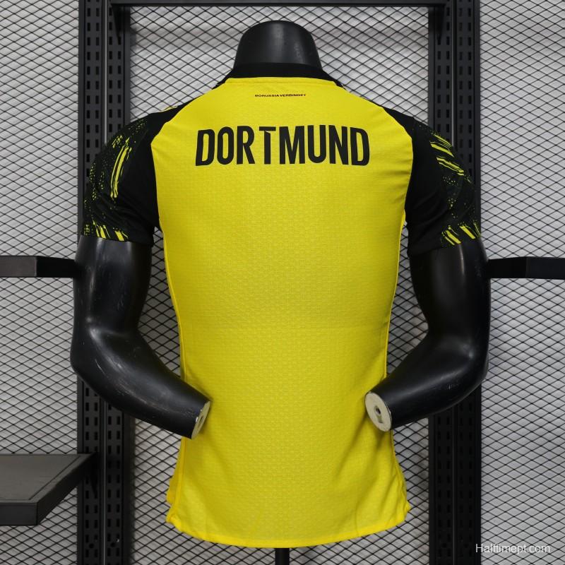 Player Version 25/26 Borussia Dortmund Home Yellow with Black Brush Stroke Jersey