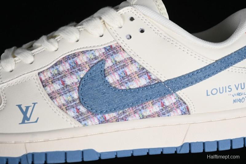 Nike SB Dunk Low LV Collaboration - Beige Blue Chanel Style Anniversary High-End Custom Low-Top Casual Sneakers - XX2025-323