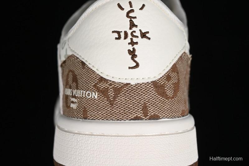 Nike Travis Scott x Fragment Design x Jordan Air Jordan 1 Low OG SP AJ1 LV Light Brown Print Casual Sneakers - SJ2068-102