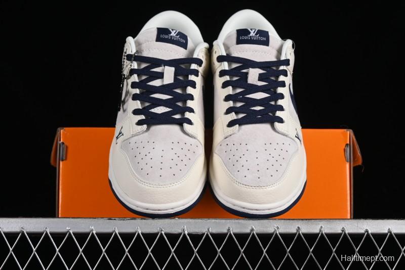 Nike SB Dunk Low LV Collaboration - Suede Navy Blue Anniversary High-End Custom Low-Top Casual Sneakers - FC1688-134