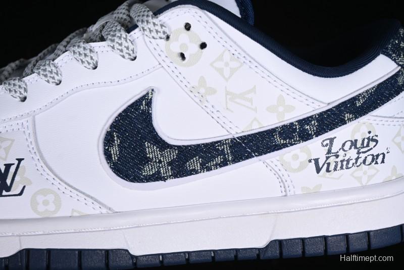 Nike SB Dunk Low LV Collaboration - Blue Midnight Elite Custom Low-Top Casual Skate Shoes - DD1391-122
