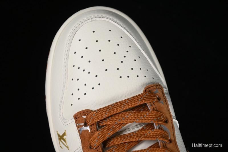 Nike SB Dunk Low LV Collaboration - Beige Brown Swoosh Anniversary High-End Custom Low-Top Casual Skate Shoes - XD6188-030