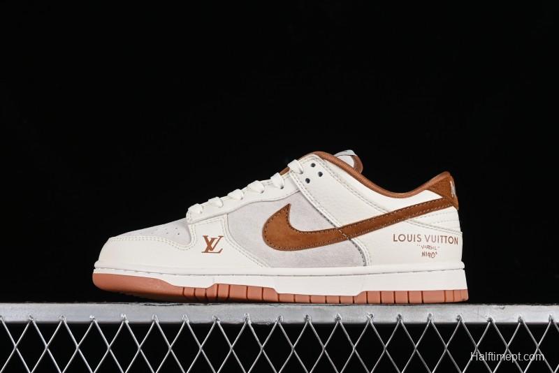 Nike SB Dunk Low LV Collaboration - Chocolate Anniversary High-End Custom Low-Top Casual Skate Shoes - FC1688-133