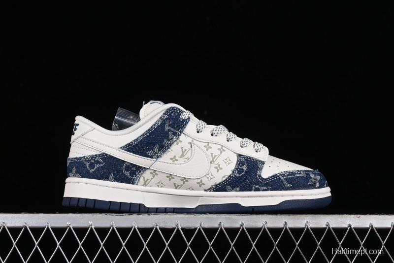 Nike SB Dunk Low LV Collaboration - Blue Denim Print Anniversary High-End Custom Low-Top Casual Sneakers - FC1688-162