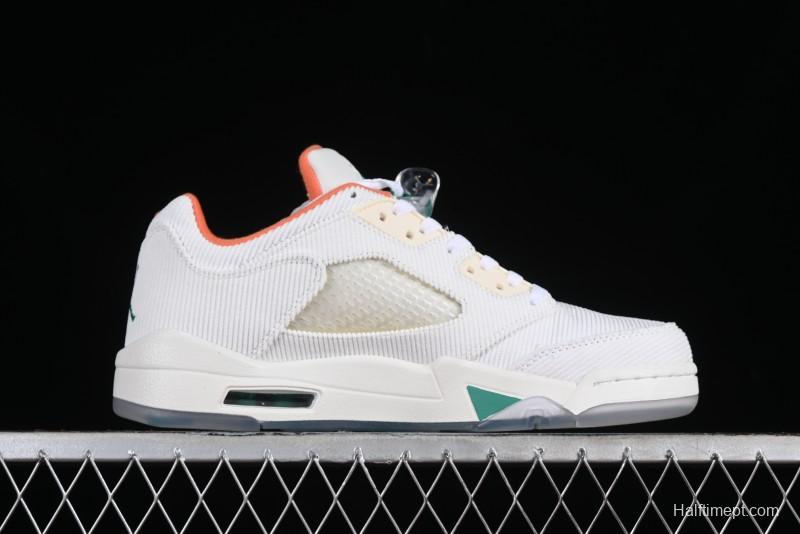Nike Air Jordan 5 Low Retro Sneakers in White Orange Green Corduroy - CW4204-100