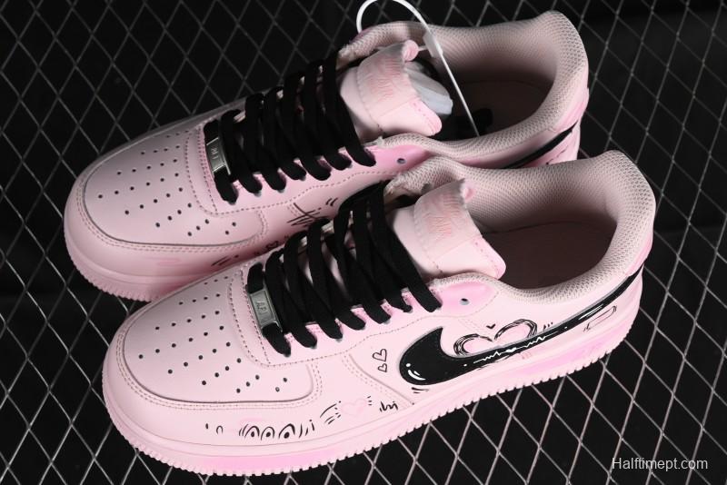 Nike Air Force 1 '07 Low Casual Sneakers with Anime-inspired Peach Pink Spray Design - CW2288-111