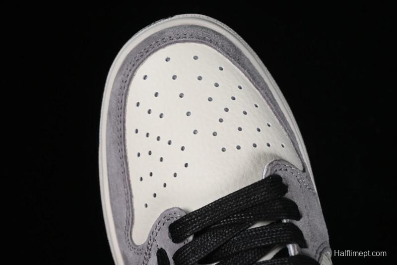 Nike Travis Scott x Fragment Design x Jordan Air Jordan 1 Low OG SP AJ1 LV Grey Black Pig Print Low-top Casual Sneakers - SJ2068-101