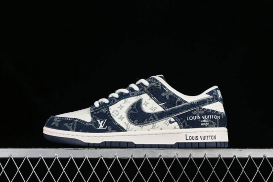 Nike SB Dunk Low LV Collaboration - Blue Denim Print Anniversary High-End Custom Low-Top Casual Skate Shoes - SJ2068-257