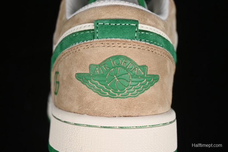 Nike Air Jordan 1 Low AJ1 Gucci Collaboration - Vintage Basketball Shoes in Sheepskin Green - WG8850-014