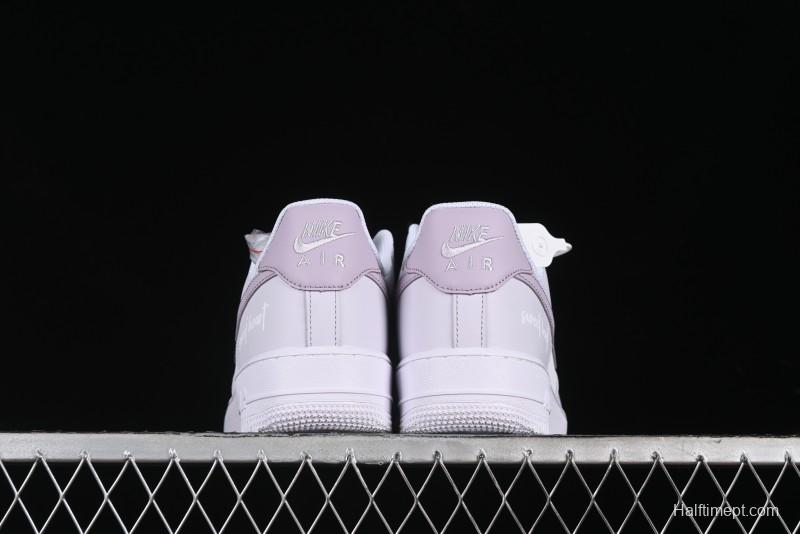 Nike Air Force 1 '07 Low Casual Sneakers with Anime-Inspired Light Gray Purple Spray Paint Design - DY8899-004