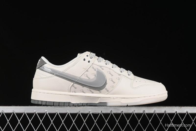 Nike SB Dunk Low Stussy Collaboration - White Grey Double Swoosh Anniversary High-End Custom Low-Top Casual Sneakers - XX2025-206