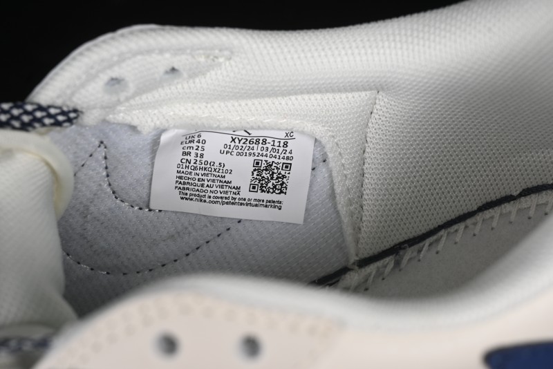 Nike Travis Scott x Fragment Design x Air Jordan 1 Low OG SP AJ1 Gucci Collaboration - Silver Logo Blue Swoosh Low Top Casual Sneakers - XY2688-118