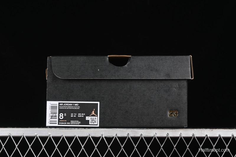 Nike Air Jordan 1 Mid AJ1 Army Green Mid-Top Casual Sneakers - DQ8426-092