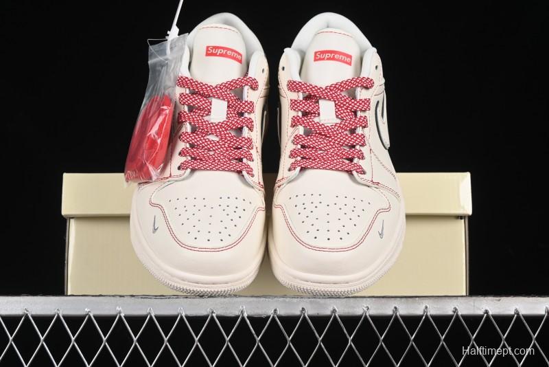 Nike Air Jordan 1 Low AJ1 Supreme Collaboration - Red Rabbit Retro Basketball Shoes - SJ9950-025