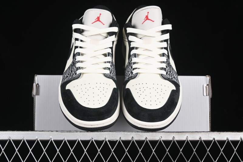 Nike Air Jordan 1 Low Supreme Collaboration - Black White Embossed Custom Retro Basketball Shoes DC2024-032