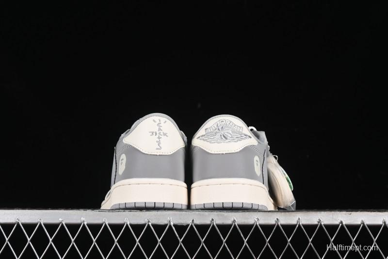 Nike Travis Scott x Fragment Design x Air Jordan 1 Low OG SP AJ1 Bape Collaboration - Moon Shadow Grey Low Top Casual Sneakers BB6511-625