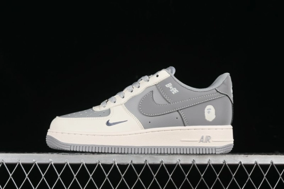Nike Air Force 1 '07 Low Bape Collaboration - Off White Grey Low Top Casual Sneakers - BB6566-207