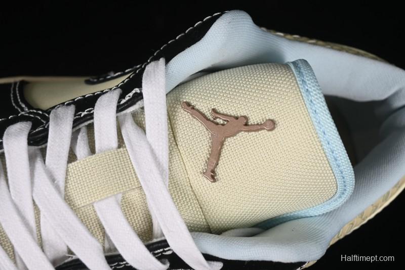 Nike Air Jordan 1 Low "Coconut Milk Black" Casual Basketball Shoes with Contrast Swoosh - HQ3437-101
