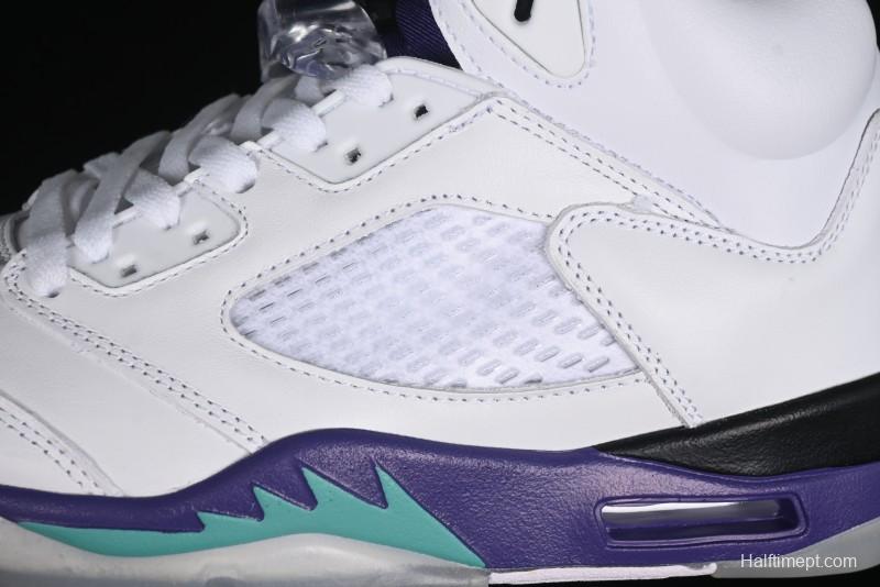 Nike Air Jordan 5 Retro Sneakers in White and Purple Grape Colorway - 136027-108