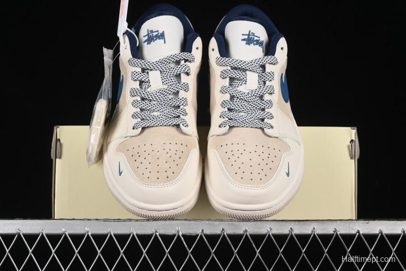 Nike Air Jordan 1 Low Stussy Collaboration - Light Beige Retro Basketball Shoes - SJ9950-027