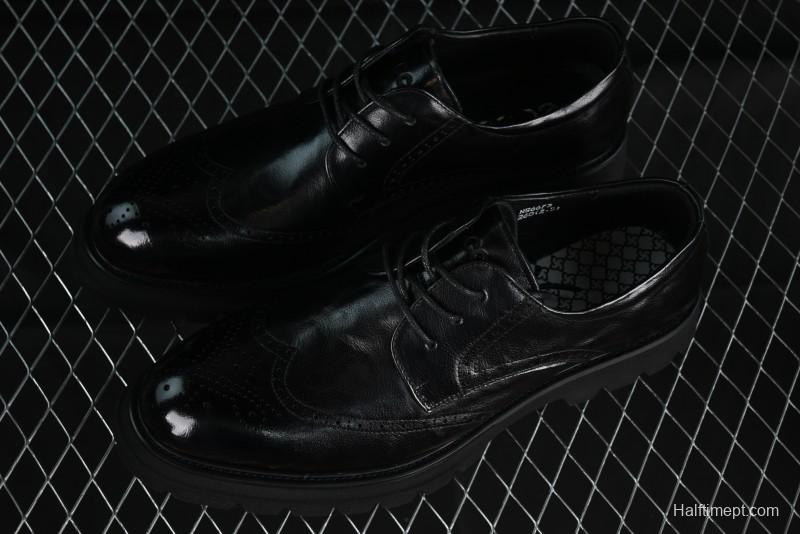 Ecco Block Brogue Business Derby Round Toe Genuine Leather Dress Shoes - 63667201001