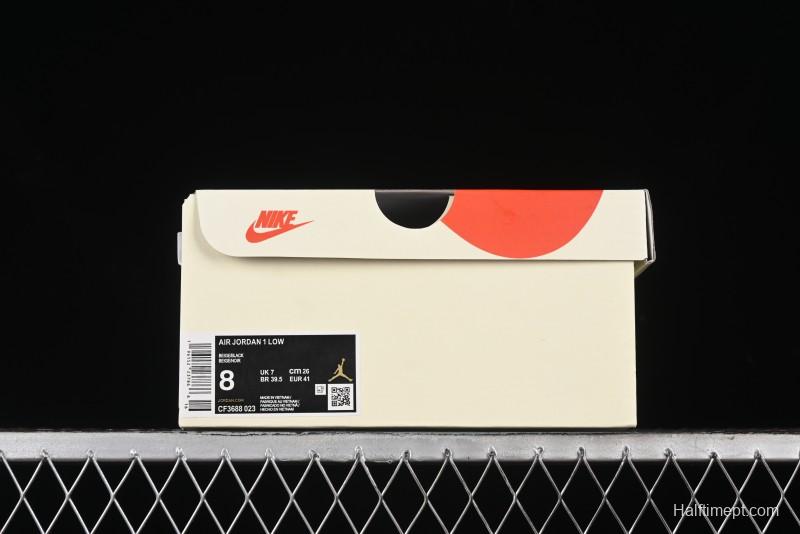 Nike Air Jordan 1 Low Stussy Collaboration - Black Sail Stitched Retro Basketball Shoes - CF3688-023