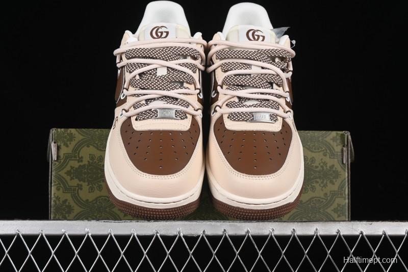 Nike Air Force 1 '07 Low Gucci Collaboration - Brown Coffee Drawstring Low-Top Casual Sneakers - SJ1198-400