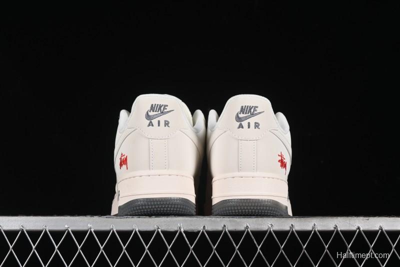 Nike Air Force 1 '07 Low Stussy Collaboration - White Grey Two-Tone Low-Top Casual Sneakers - XZ6188-015