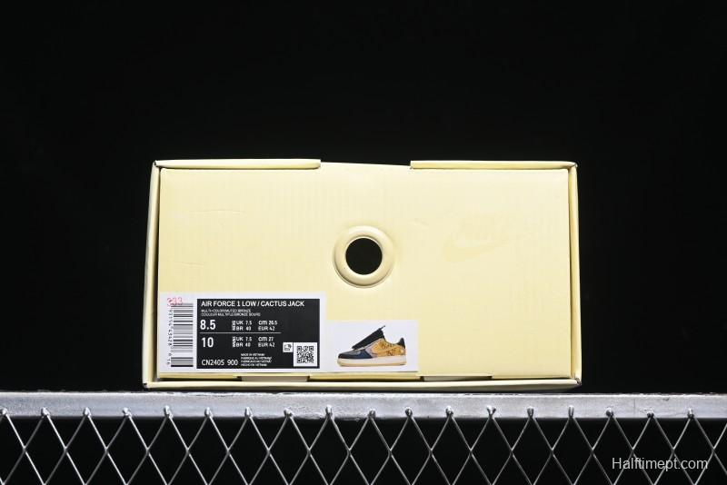 Nike Travis Scott x Air Force 1 Low Casual Sneakers with Full-Length Air Cushion - CN2405-900