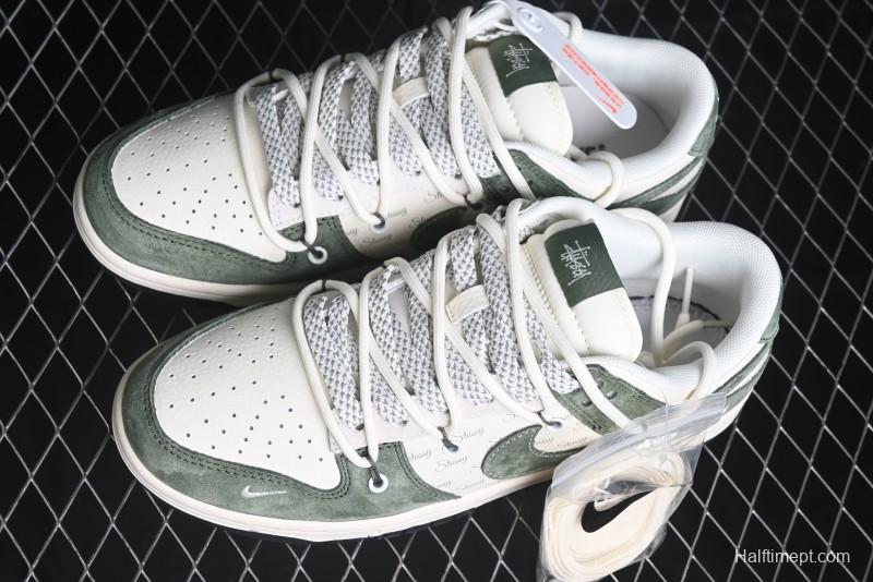 Nike SB Dunk Low Stussy Collaboration - Patina Green Lace-Up Anniversary Custom Low-Top Casual Skate Shoes - XS1186-105