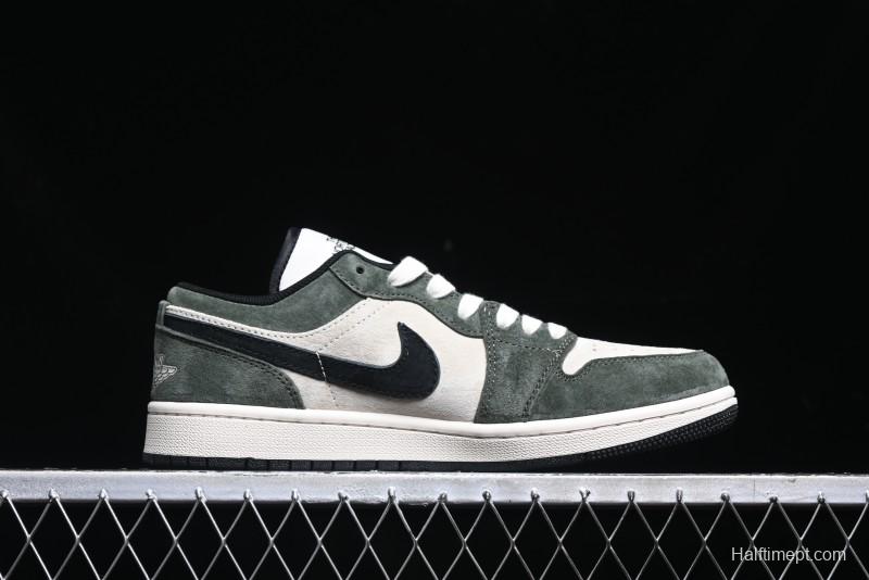 Nike Air Jordan 1 Low AJ1 The North Face Collaboration - Custom Premium Pigskin Dark Green Retro Basketball Shoes - DM9188-004