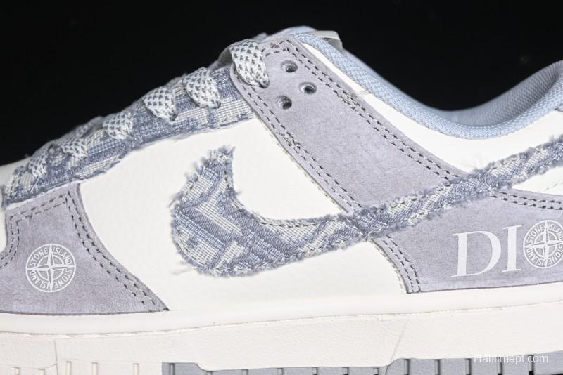 Nike SB Dunk Low Dior Stone Island Triple Collaboration Woven Grey Hook Anniversary High-End Custom Low-Top Casual Sneakers - DM6868-006