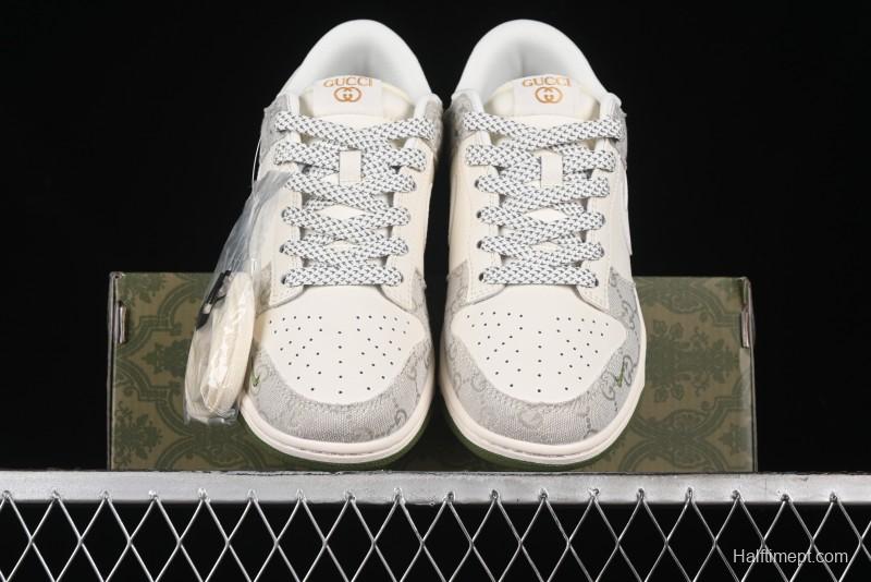 Nike SB Dunk Low Gucci Collaboration - Smoke Green Anniversary High-End Custom Low-Top Casual Skate Shoes - XX2025-389