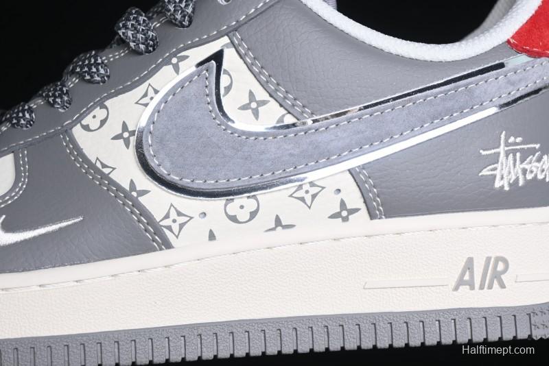 Nike Air Force 1 '07 Low Stussy Collaboration - Beige Grey Red Print Casual Sneakers - XZ6188-338