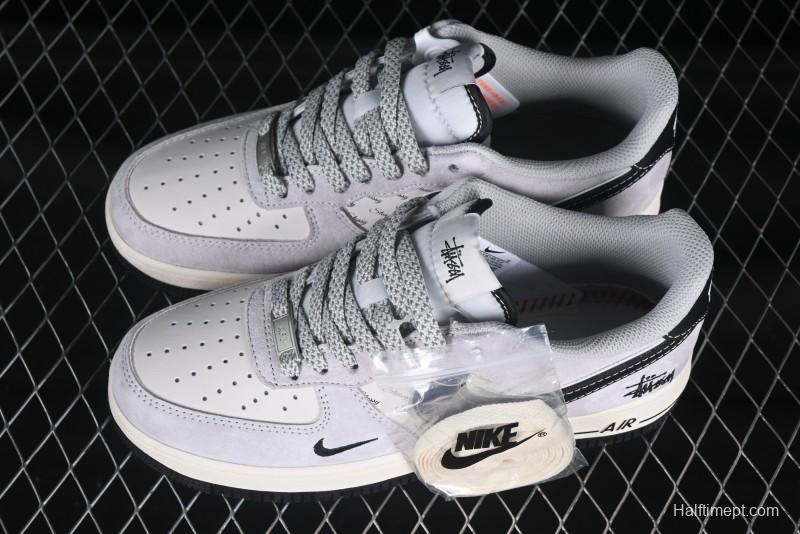 Nike Air Force 1 '07 Low Stussy Collaboration Silver Trim Black Swoosh Low-Top Casual Sneakers - XZ6188-912