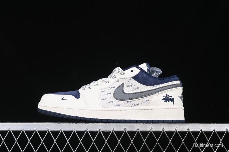 Nike Air Jordan 1 Low Stussy Collaboration - Grey Swoosh Retro Basketball Shoes - XS6086-001