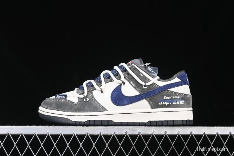 Nike SB Dunk Low Supreme Collaboration - Grey White Blue Swoosh Lace-Up Anniversary Customized Low-Top Casual Skate Shoes - XS1186-100