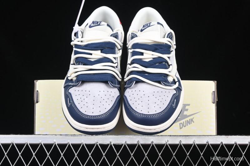 Nike Travis Scott x Fragment Design x Air Jordan 1 Low OG SP AJ1 Graffiti Drawstring Low-top Casual Sneakers - XS3186-203