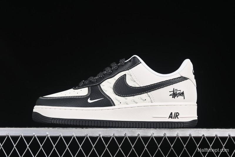 Nike Air Force 1 '07 Low Stussy Collaboration Black Leather Low-Top Casual Sneakers - HH7518-045