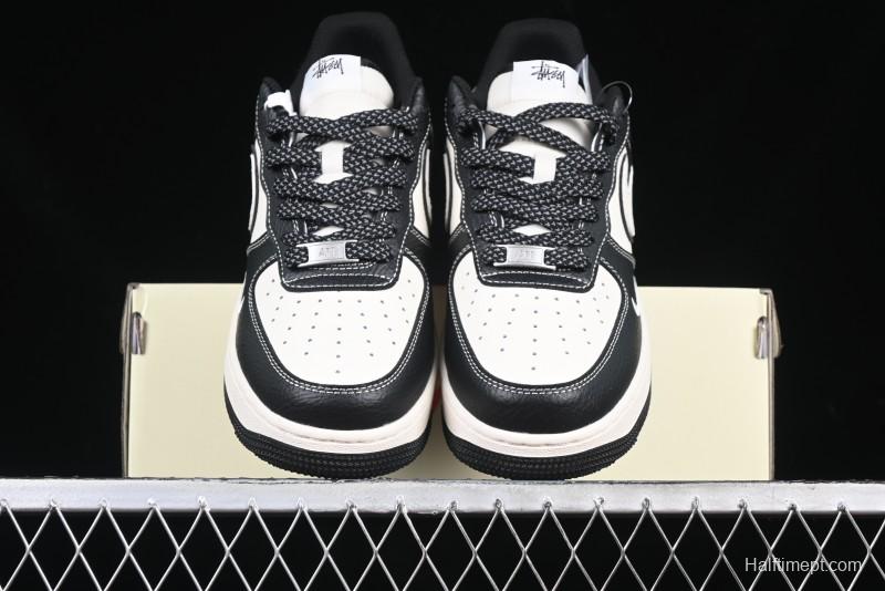 Nike Air Force 1 '07 Low Stussy Collaboration Black & White Swoosh Casual Sneakers - XZ6188-081