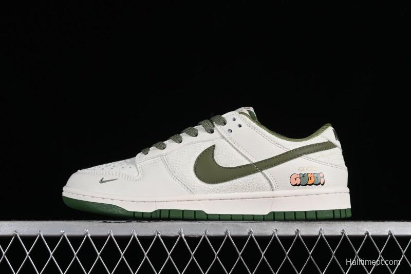 Nike SB Dunk Low Gucci Collaboration - Beige Green Woven Fabric Anniversary High-End Custom Low-Top Casual Skate Shoes - DQ1098-368
