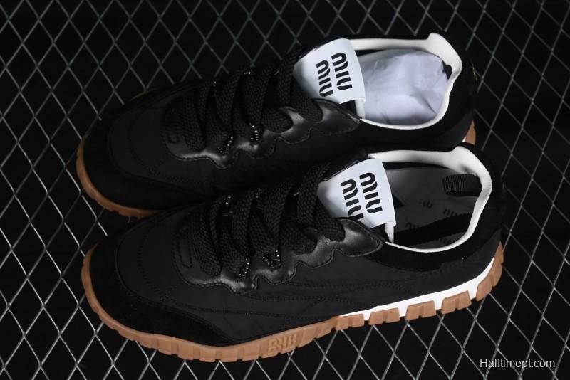 Miu Miu Suede Round Toe Lace-Up Women's Low-Top Casual Shoes - 99D4