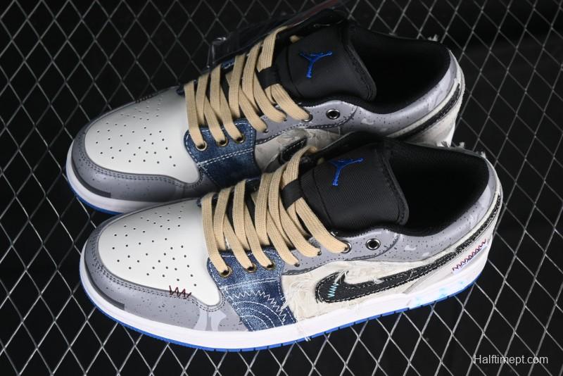 Nike Air Jordan 1 Low Retro Basketball Shoes Panda Prank Surf Fishing Overfishing Blue Brown Gray - 553558-140
