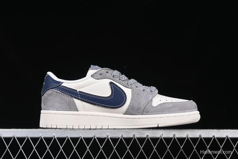 Nike Travis Scott x Fragment Design x Air Jordan 1 Low OG SP AJ1 Retro Sneakers with Reverse Swoosh - CF3688-066