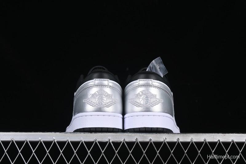 Nike Air Jordan 1 Low AJ1 Basketball Shoes in Black White Silver - 553558-131