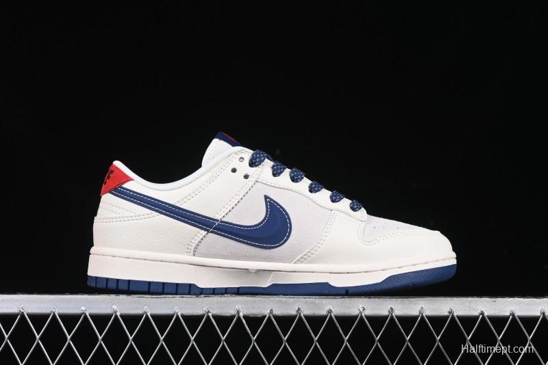Nike SB Dunk Low Supreme Collaboration - Off-White 3D Navy Swoosh Anniversary Custom Low-Top Casual Sneakers - FC1688-204